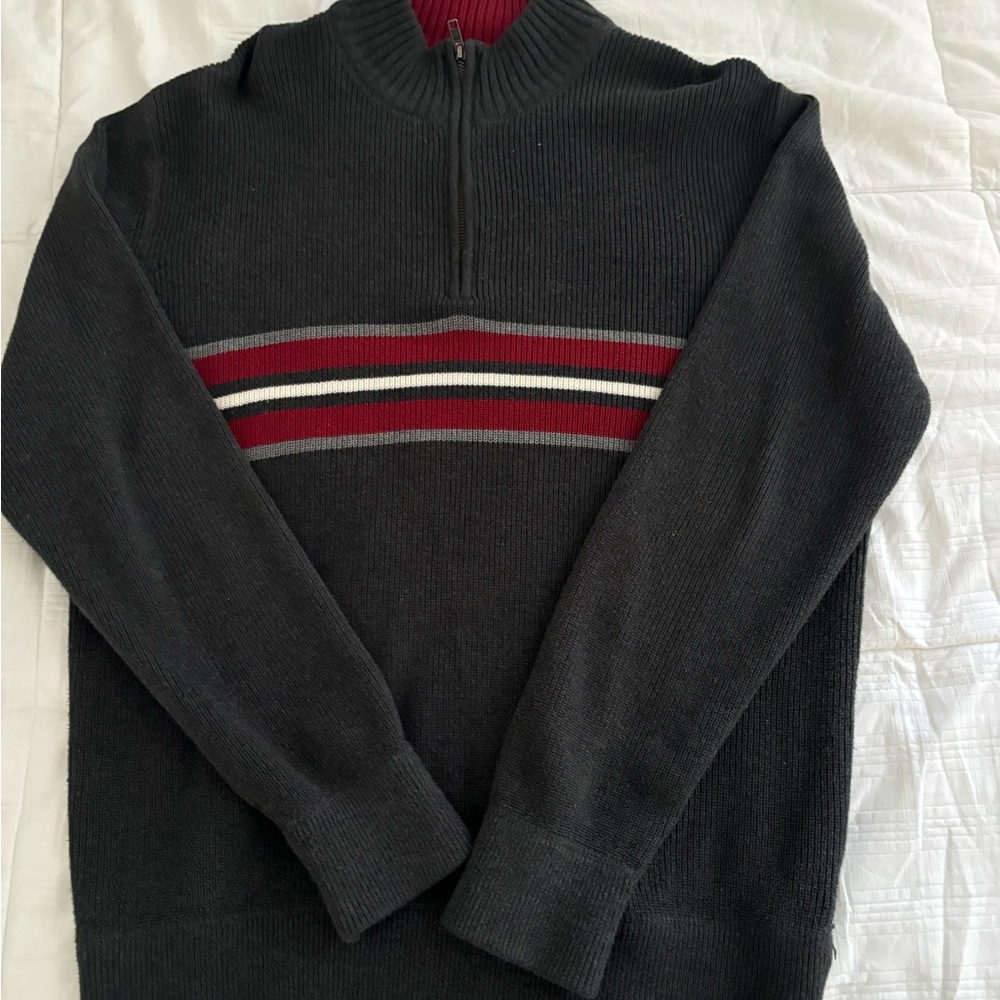 Eddie Bauer Gray and Red Zip Up Sweater